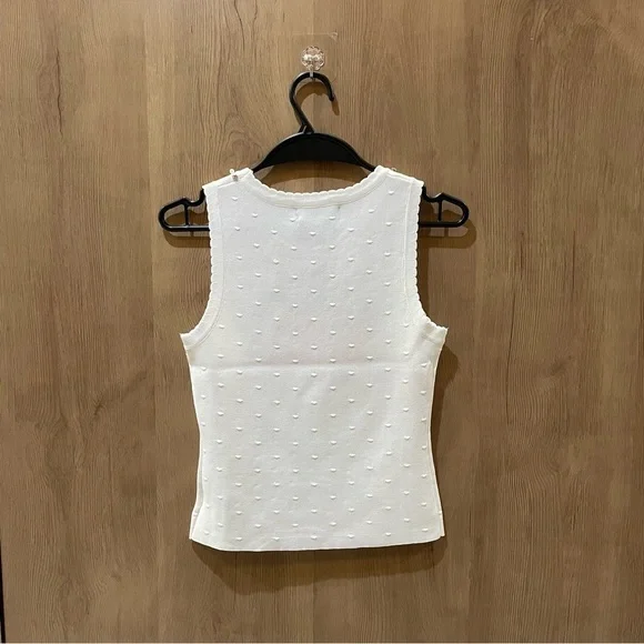 Miu Miu White Pearl-Trim Sleeveless Knit Tank with Gold Logo - Picture 5 of 7